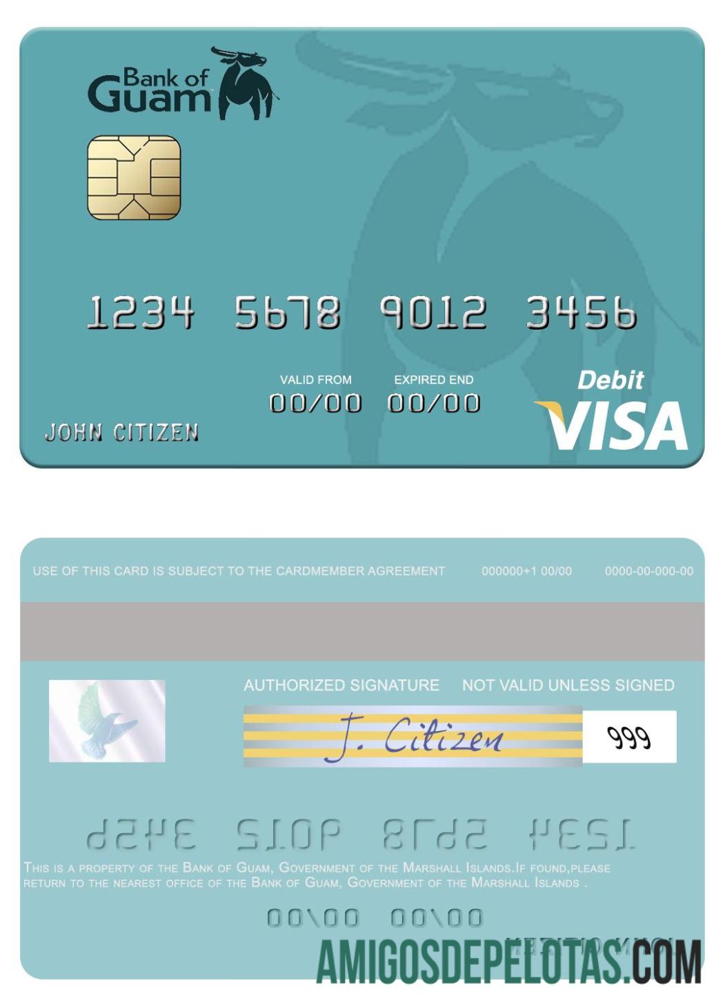 Marshall Islands Bank Of Guam Visa Debit Card sample